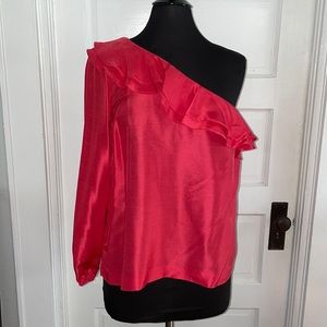 One shoulder ruffled coral silk jcrew size 12 top